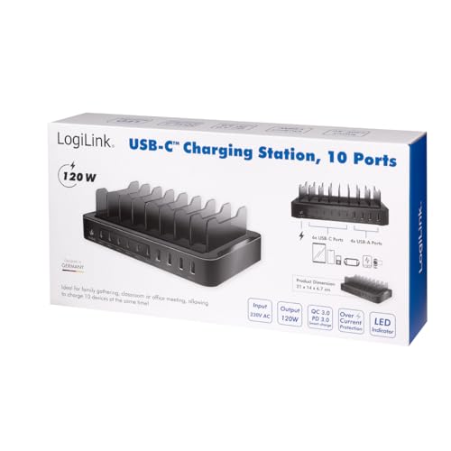 "Multifunktionale Ladestation: 120W, für 10 Geräte in elegantem Schwarz!"
