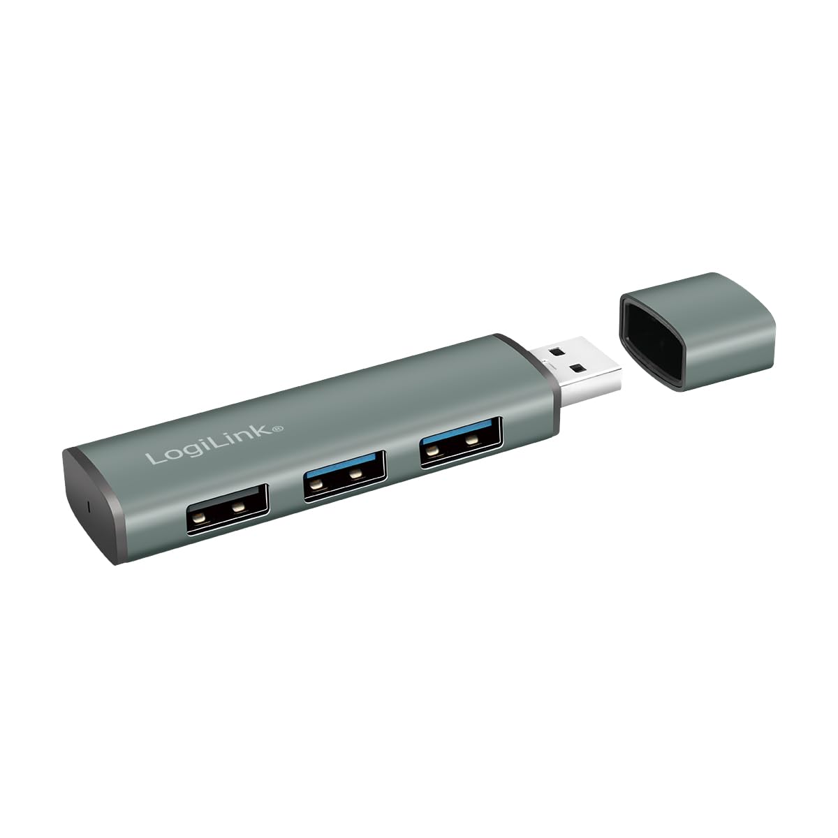 "Erweitern Sie Ihr Büro: 3-Port USB Hub in schickem Grau für schnelles Plug & Play"