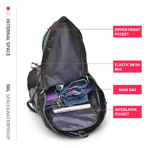 "Leichter 50L Wanderrucksack in Armeegrün: Komfort für Outdoor-Abenteuer"