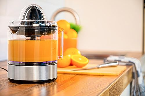 "Saftiger Genuss: Elektrische Zitronenpresse in Silber mit 800ml Funktionsvolumen"