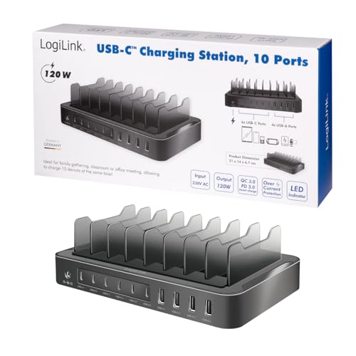 "Multifunktionale Ladestation: 120W, für 10 Geräte in elegantem Schwarz!"