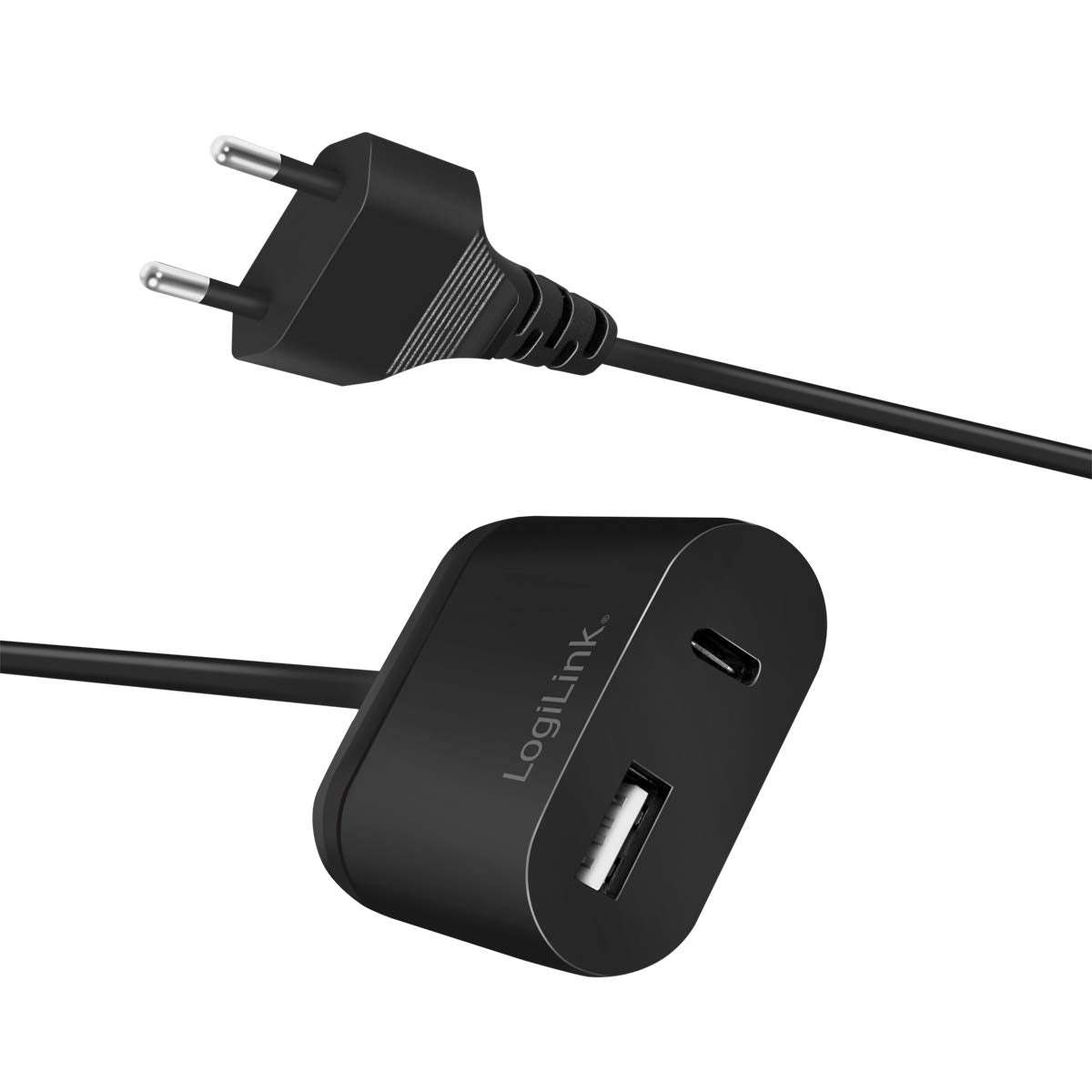 "Komfortabel Laden: 1,5m USB-C Adapter für 2 Geräte gleichzeitig, Schwarz"