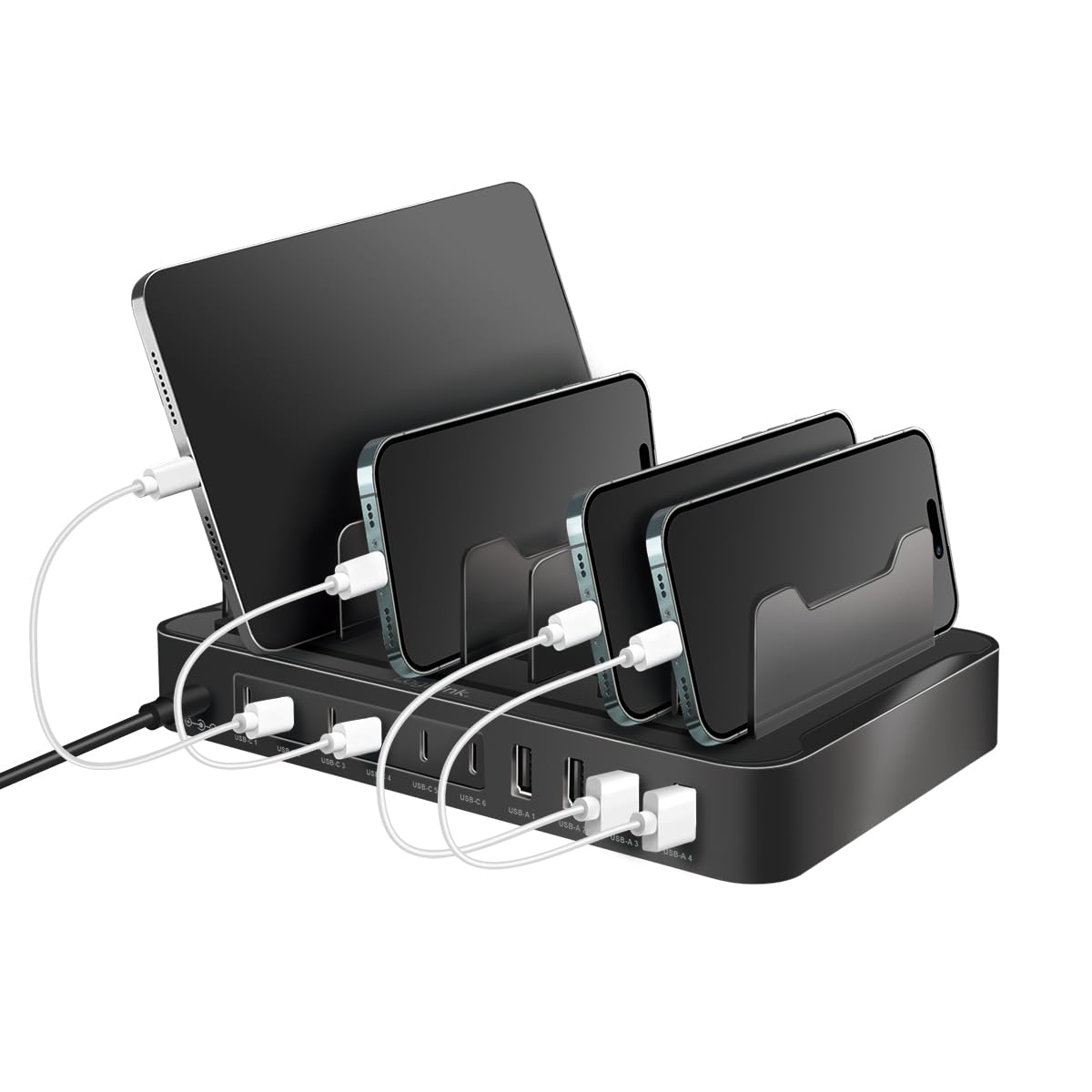 "Multifunktionale Ladestation: 120W, für 10 Geräte in elegantem Schwarz!"