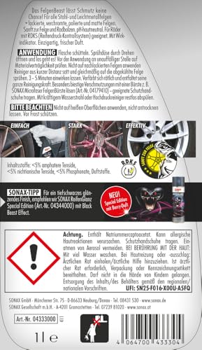 "Rötlicher Reiniger: SONAX FelgenBeast für strahlende 1L Felgenpflege!"