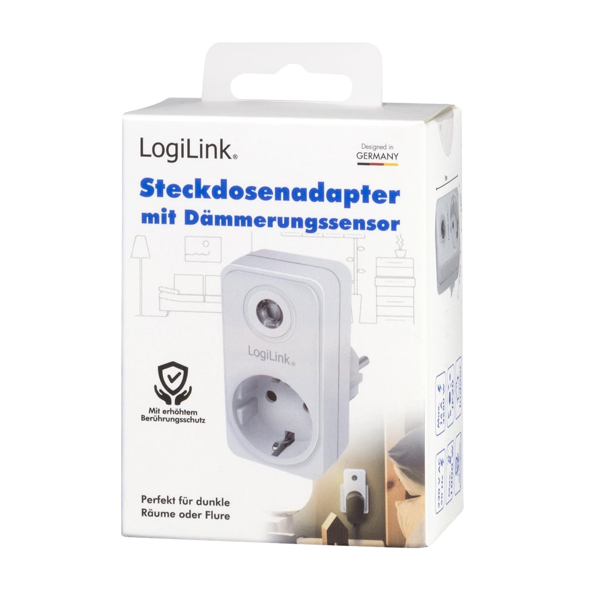 "Intelligente Energie: 1x Steckdosenadapter mit Dämmerungssensor in Weiß"