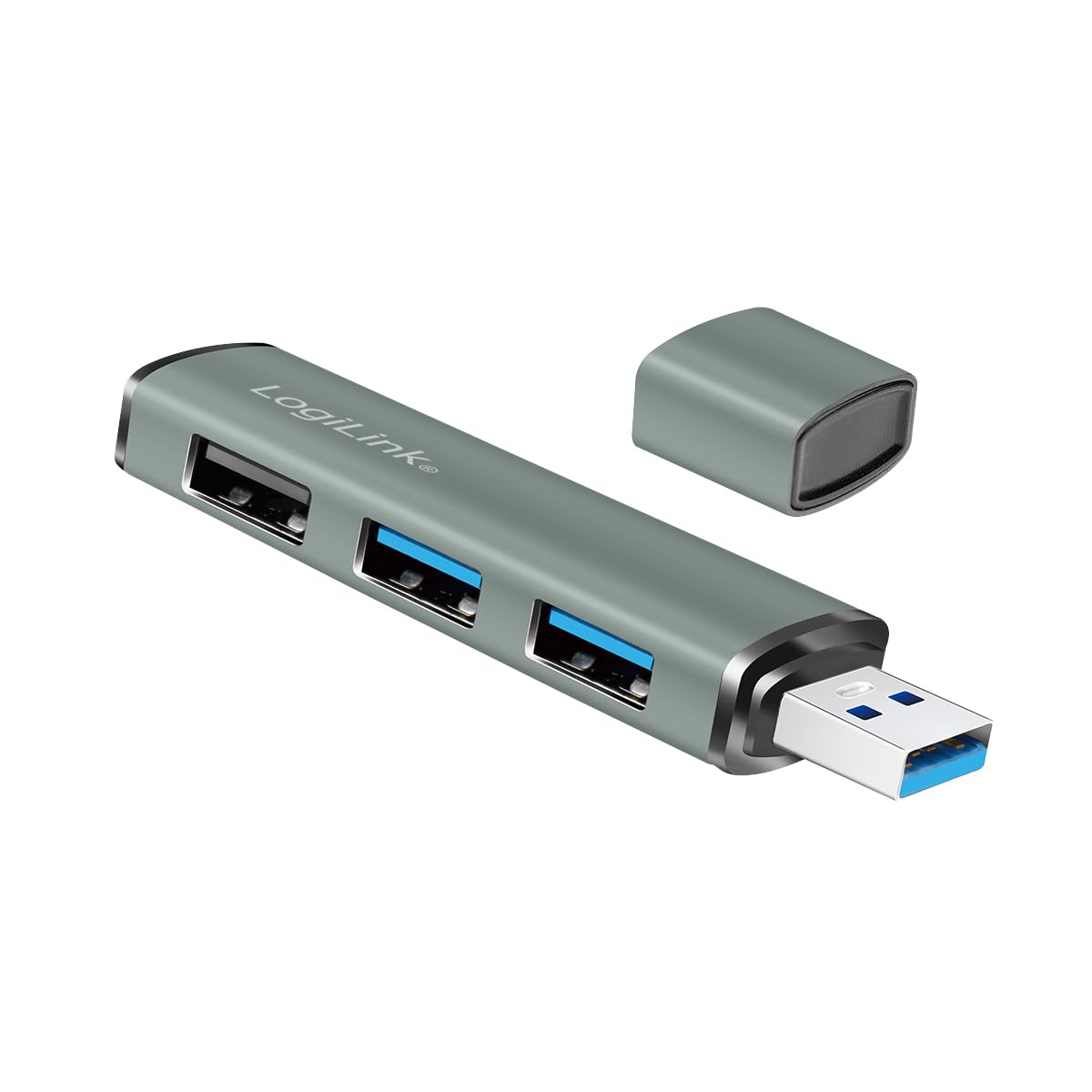 "Erweitern Sie Ihr Büro: 3-Port USB Hub in schickem Grau für schnelles Plug & Play"