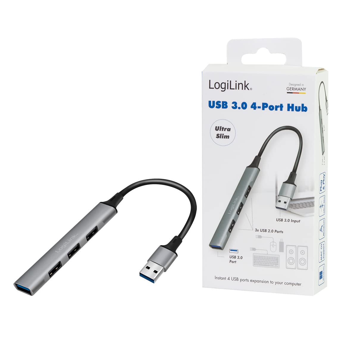 "Eleganz trifft Funktion: 4-Port USB 3.0 Slim-Hub in edlem Grau"