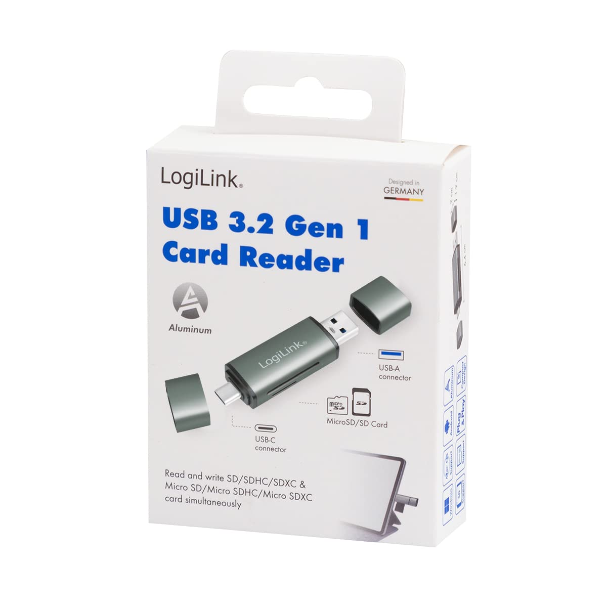 "Reisebereit: Aluminium Kartenleser für SD/microSD - 5 Gbit/s Übertragung"