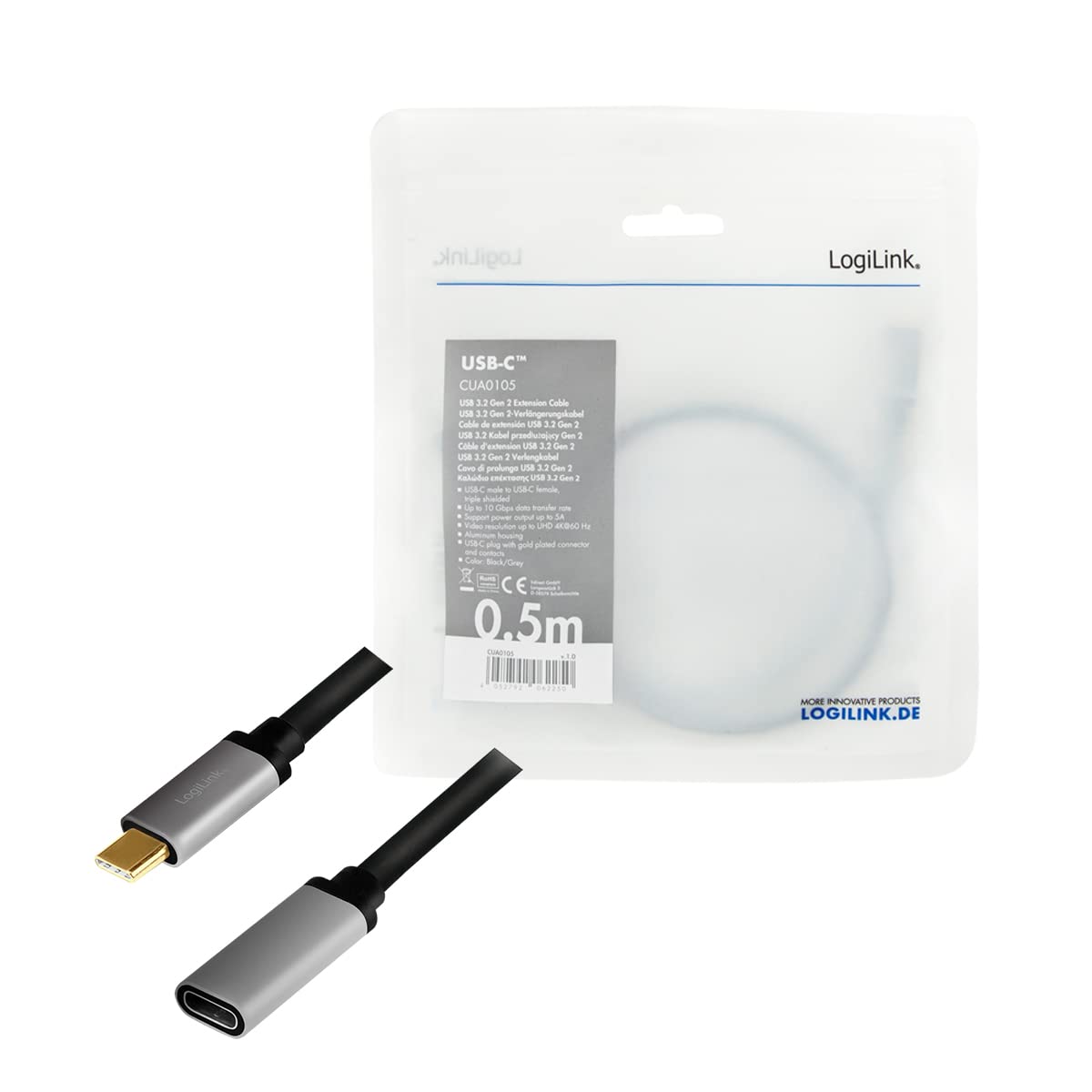"Ultra HD 4K: USB 3.2 Gen 2 Verlängerungskabel 0,5m in elegantem Alu"