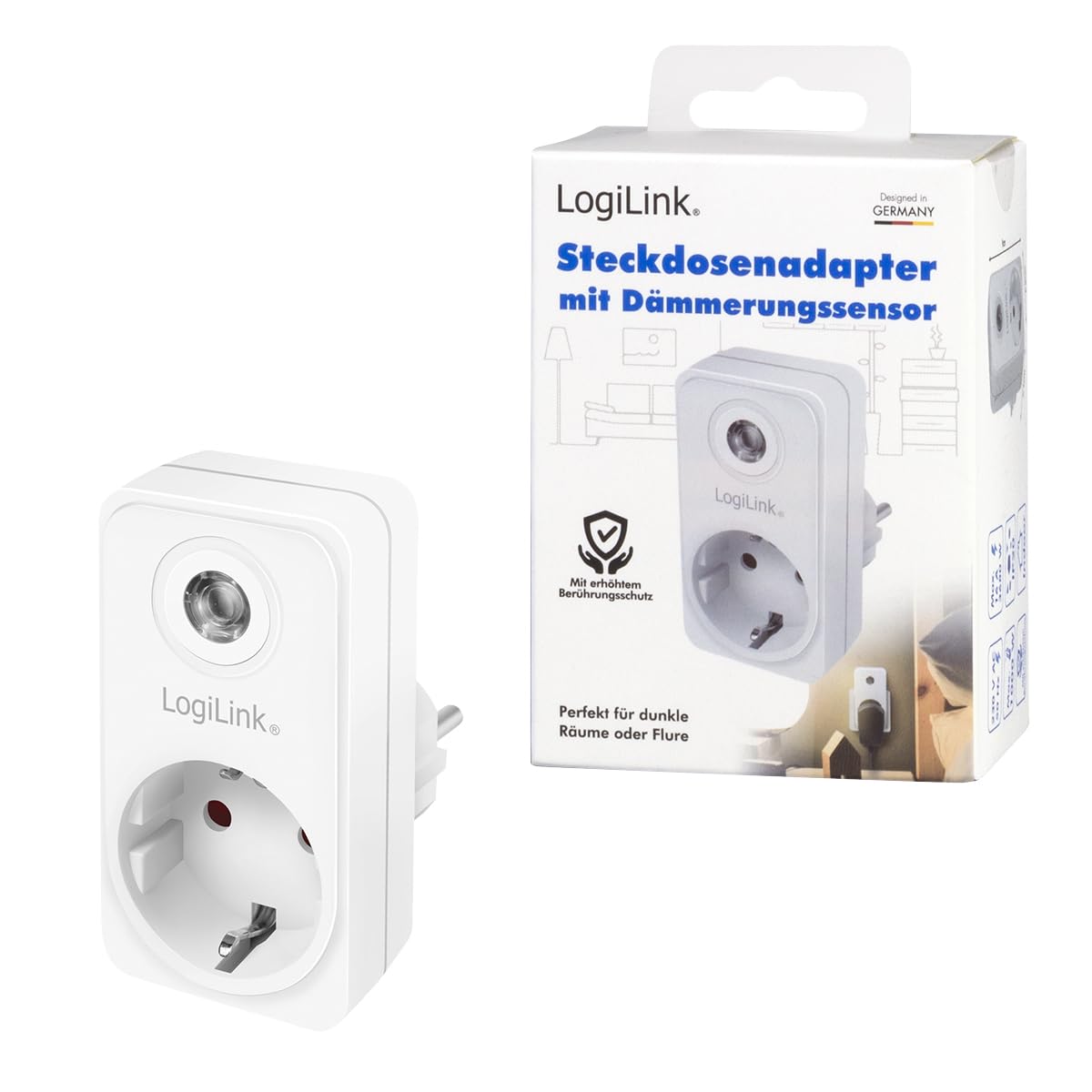 "Intelligente Energie: 1x Steckdosenadapter mit Dämmerungssensor in Weiß"
