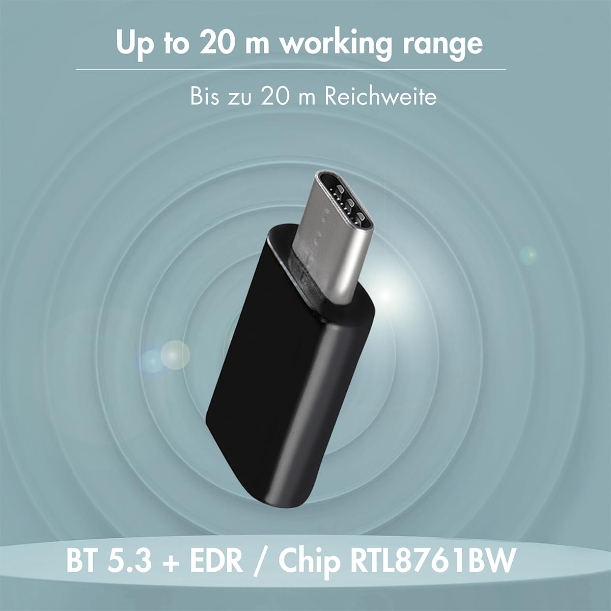 "Stabile Verbindung: USB-C Bluetooth-Adapter mit 20m Reichweite in Schwarz"