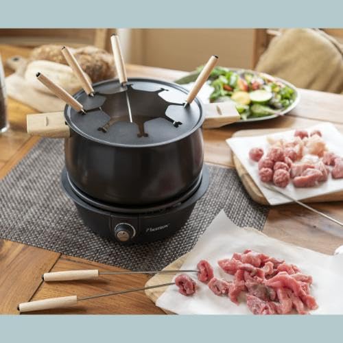 "Genießen Sie gemeinsam: Fondue Set für 8 Personen in Schwarz & Holz"