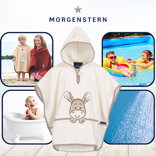 "Beige Kapuzen-Badeponcho aus 100% Baumwolle für Spiel und Spaß am Wasser!"