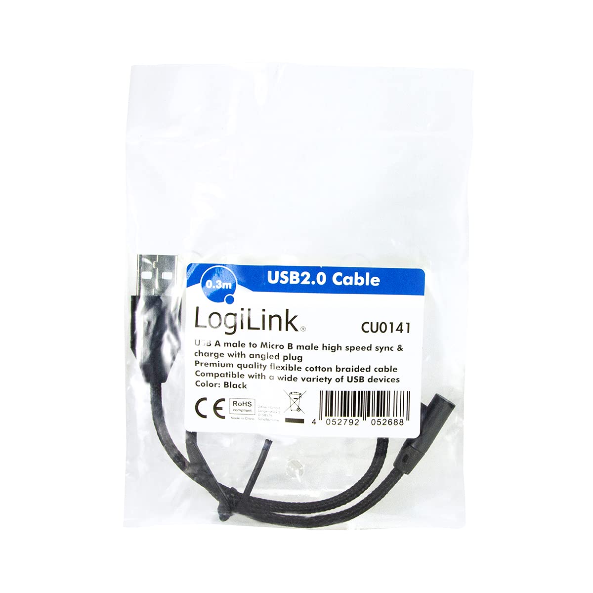 "Flexibles USB-Kabel: 0,3m schwarz mit abgewinkeltem Stecker für Komfort!"