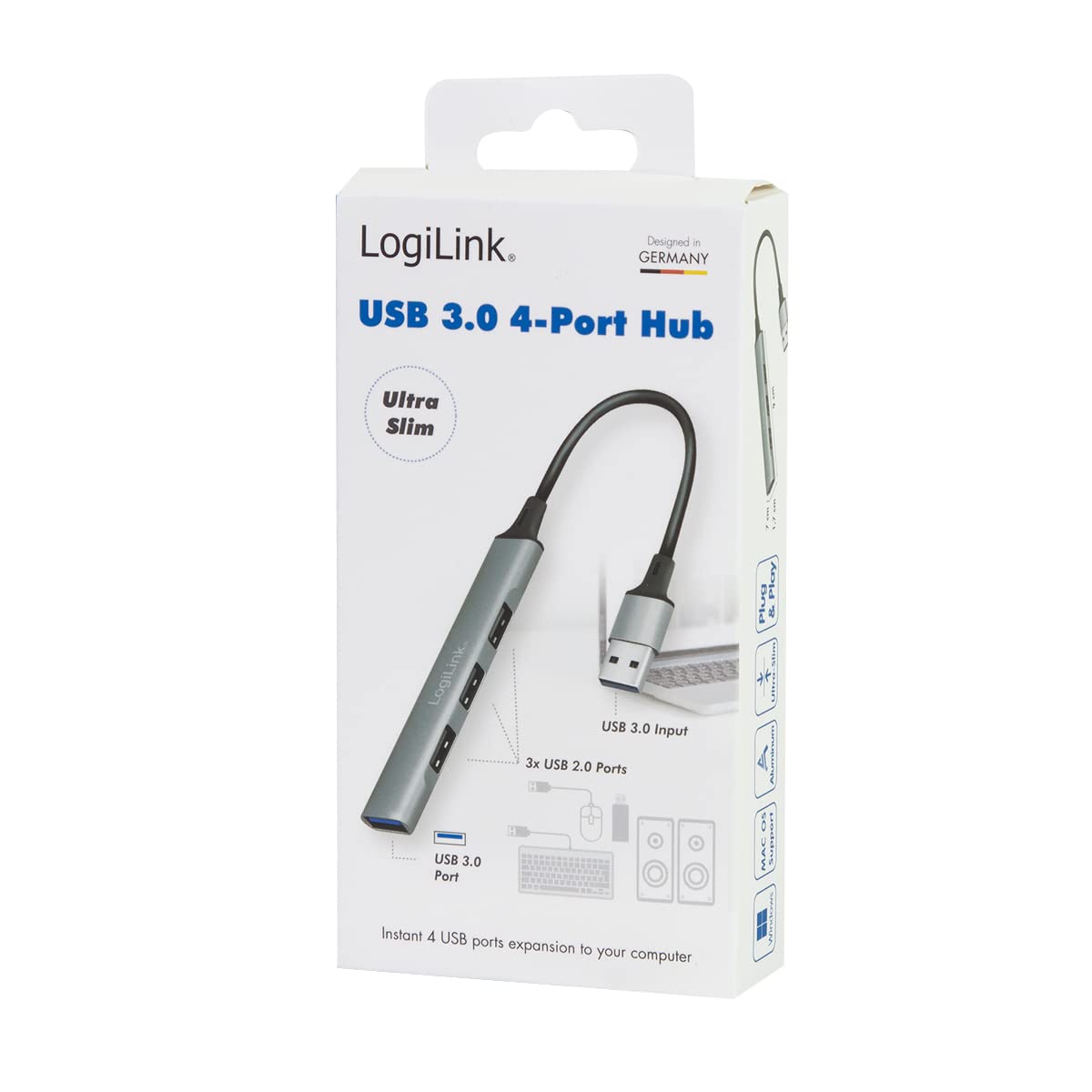 "Eleganz trifft Funktion: 4-Port USB 3.0 Slim-Hub in edlem Grau"