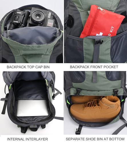 "Leichter 50L Wanderrucksack in Armeegrün: Komfort für Outdoor-Abenteuer"