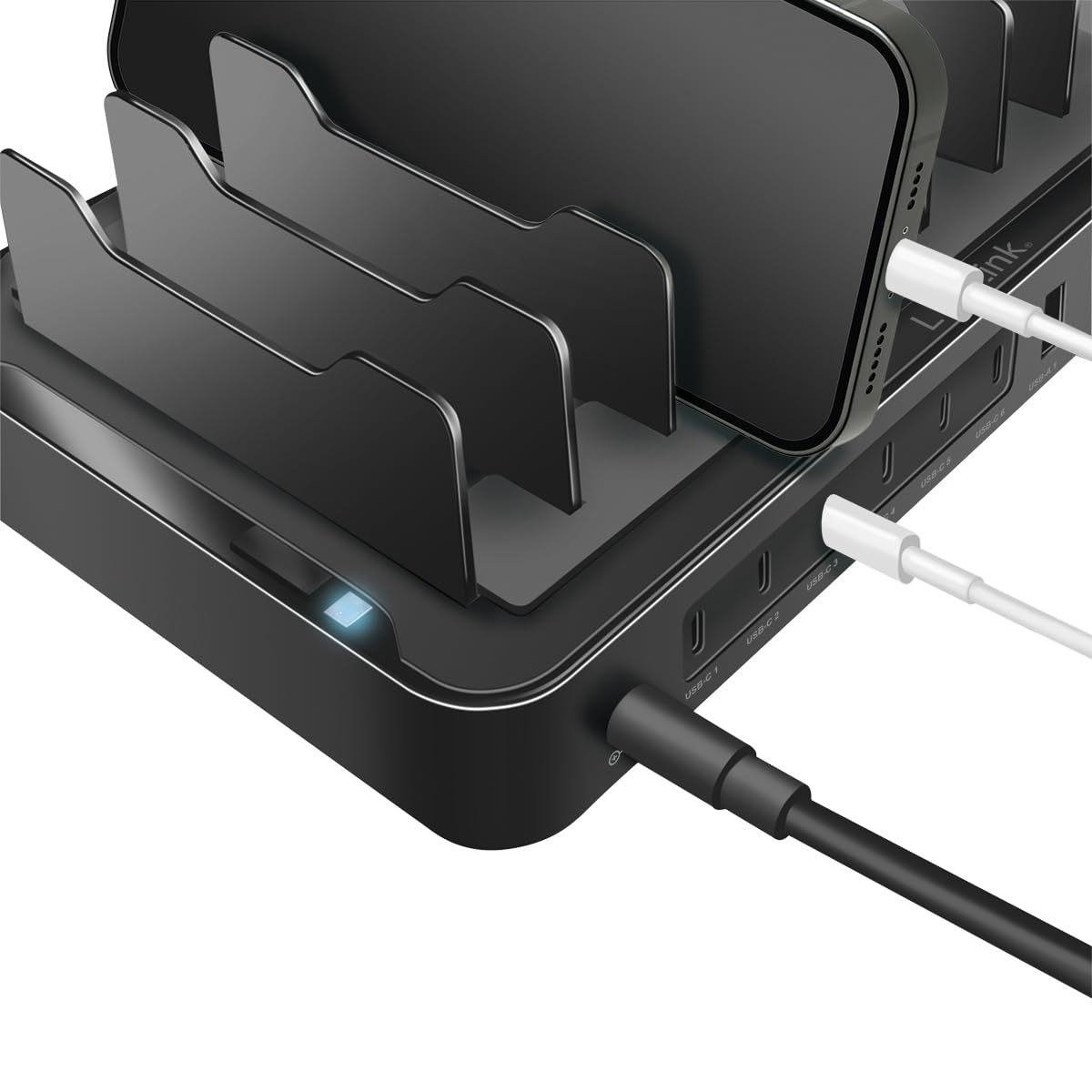 "Multifunktionale Ladestation: 120W, für 10 Geräte in elegantem Schwarz!"