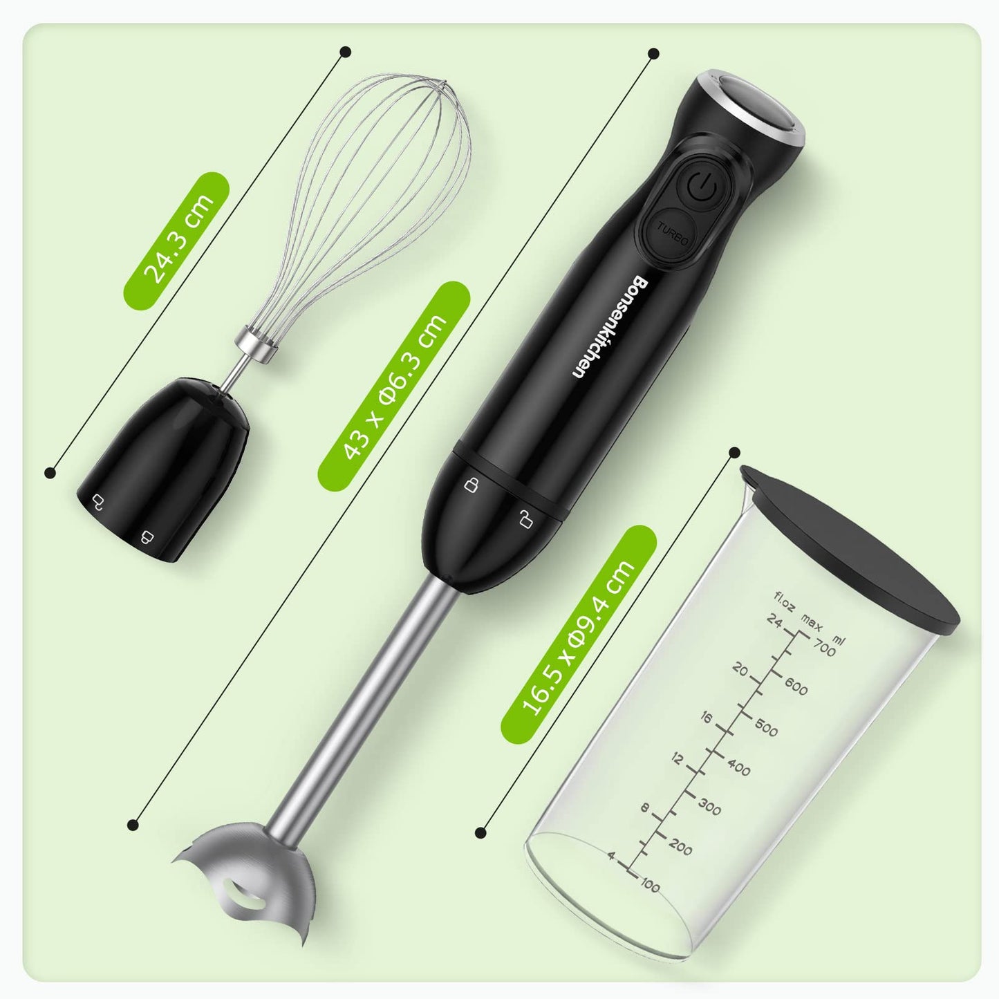 "Vielseitiger Genuss: 3-in-1 Stabmixer mit 1000W in Schwarz für Ihre Küche"