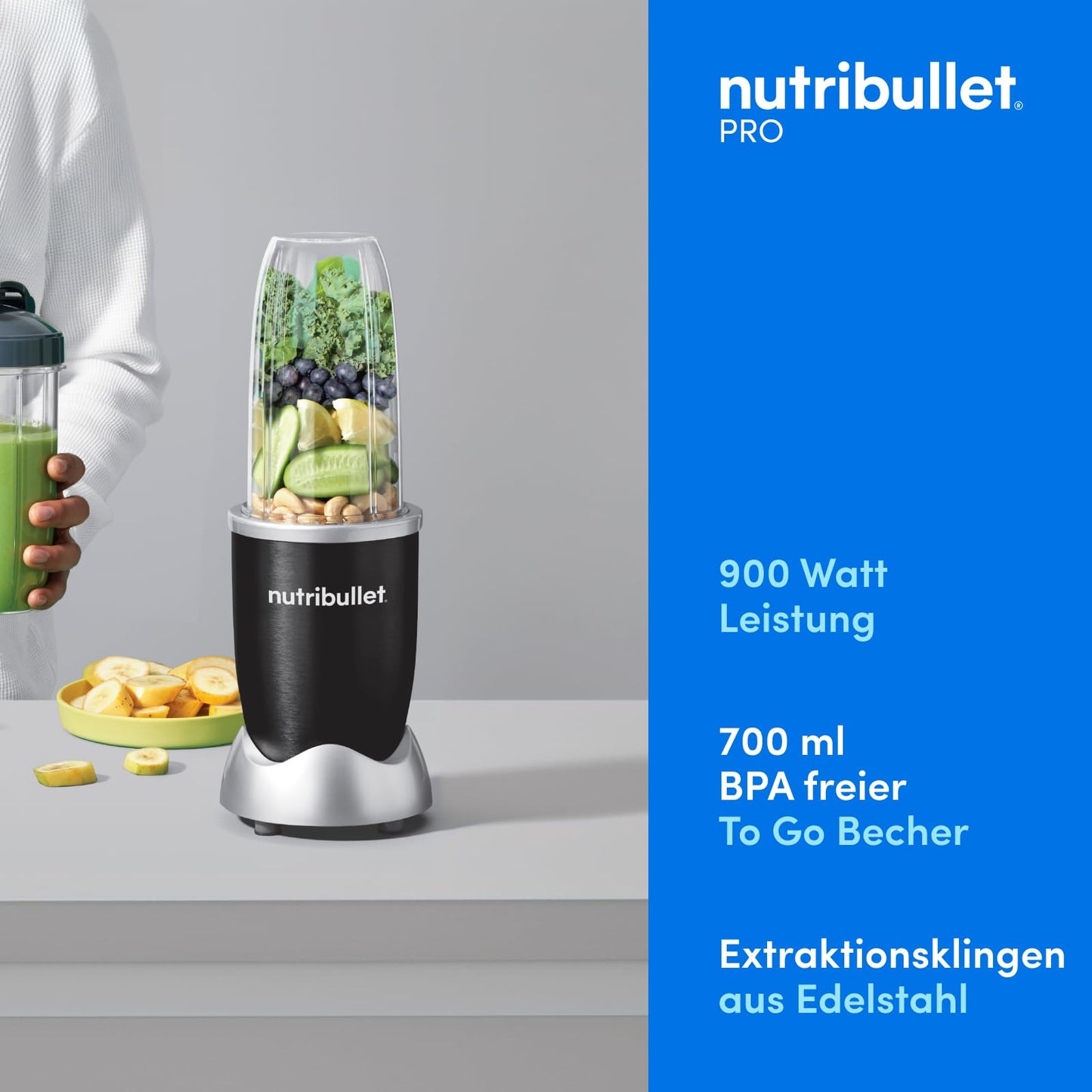 "Mixen leicht gemacht: Kompakter 900W Mixer in Schwarz für cremige Smoothies!"