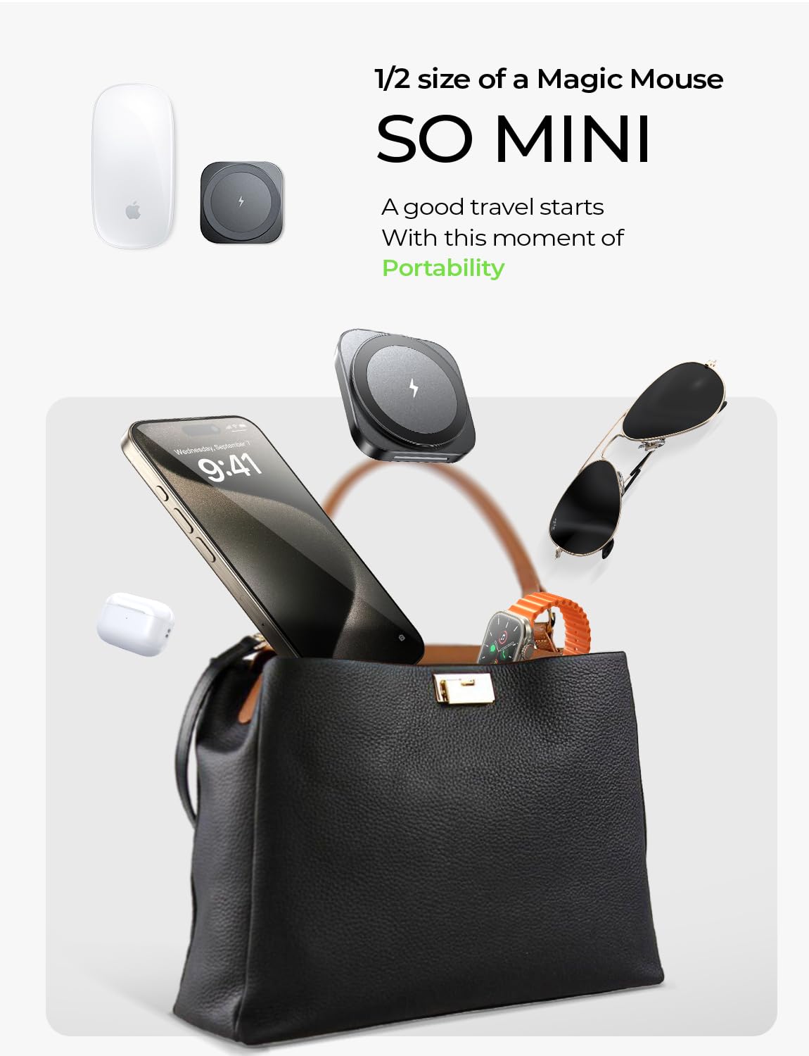 "Praktischer 3-in-1 Reise-Lader: Magsafe für iPhone, Uhr & AirPods in Schwarz!"