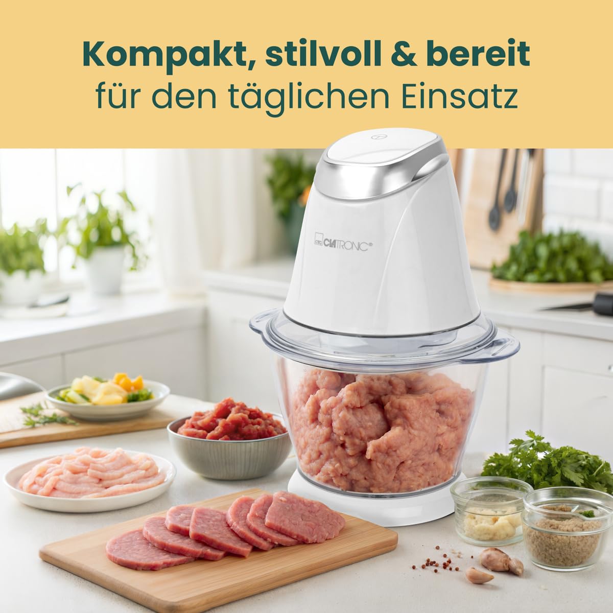 "Vielseitiger 2-in-1 Zerkleinerer: Weißer Multizerkleinerer mit Ice Crush-Funktion"