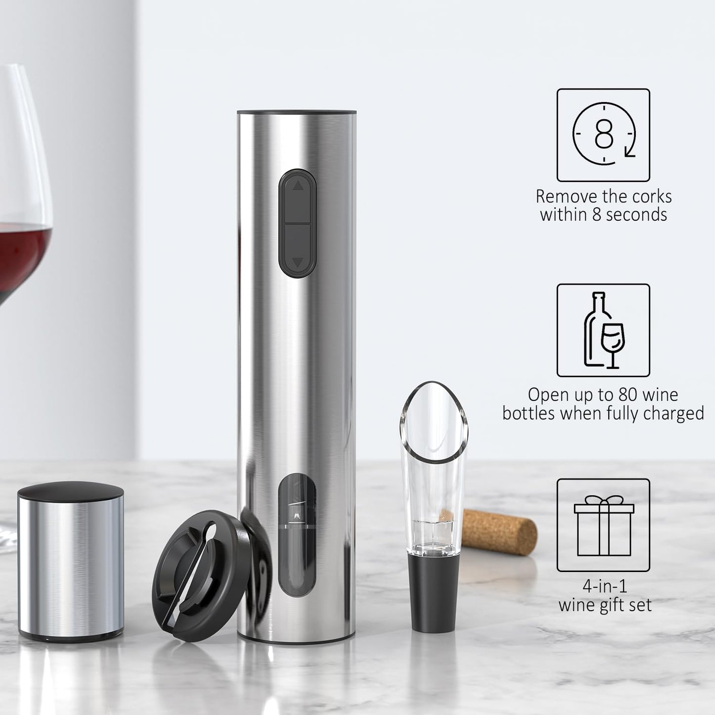 "Vielseitiges 4-in-1 Set: Edelstahl-Korkenzieher für Weinliebhaber"