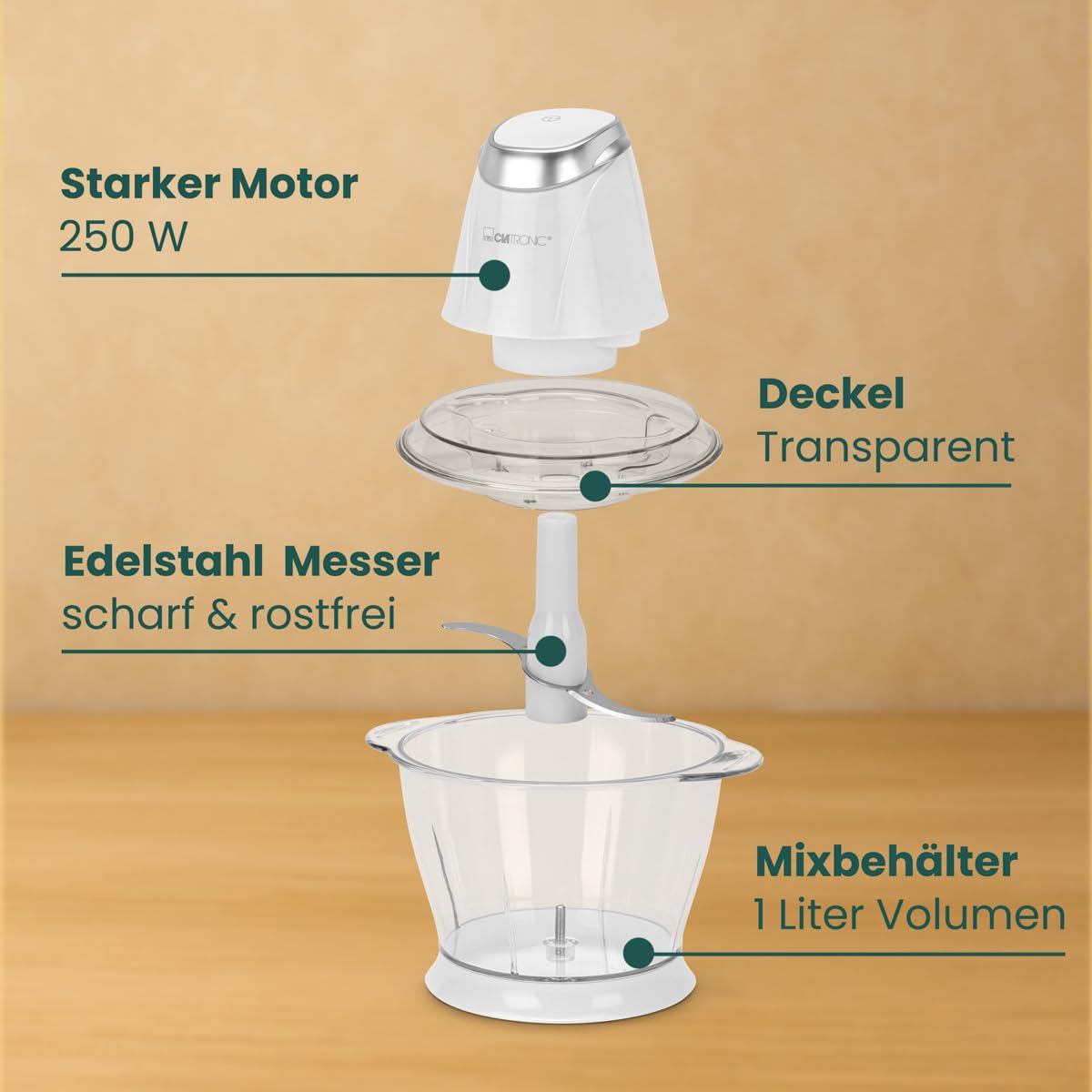 "Vielseitiger 2-in-1 Zerkleinerer: Weißer Multizerkleinerer mit Ice Crush-Funktion"