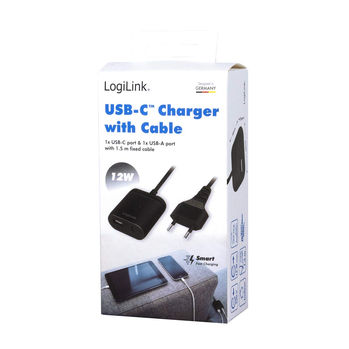 "Komfortabel Laden: 1,5m USB-C Adapter für 2 Geräte gleichzeitig, Schwarz"