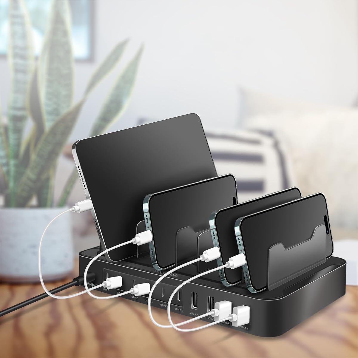 "Multifunktionale Ladestation: 120W, für 10 Geräte in elegantem Schwarz!"