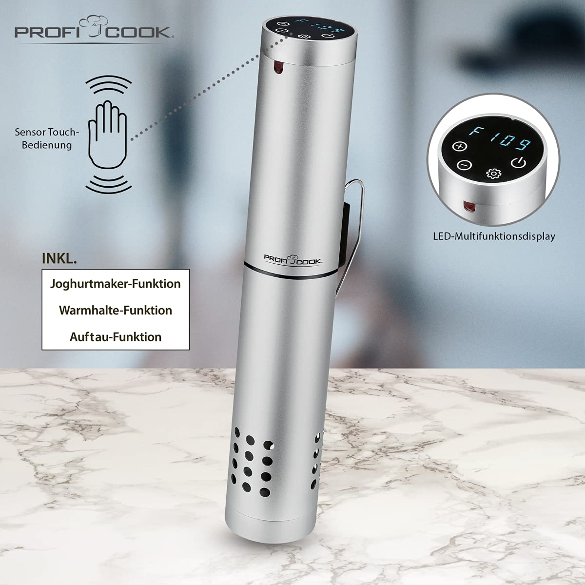 "Präzises Garen: Sous Vide Garer mit Wifi im eleganten Aluminium-Gehäuse"