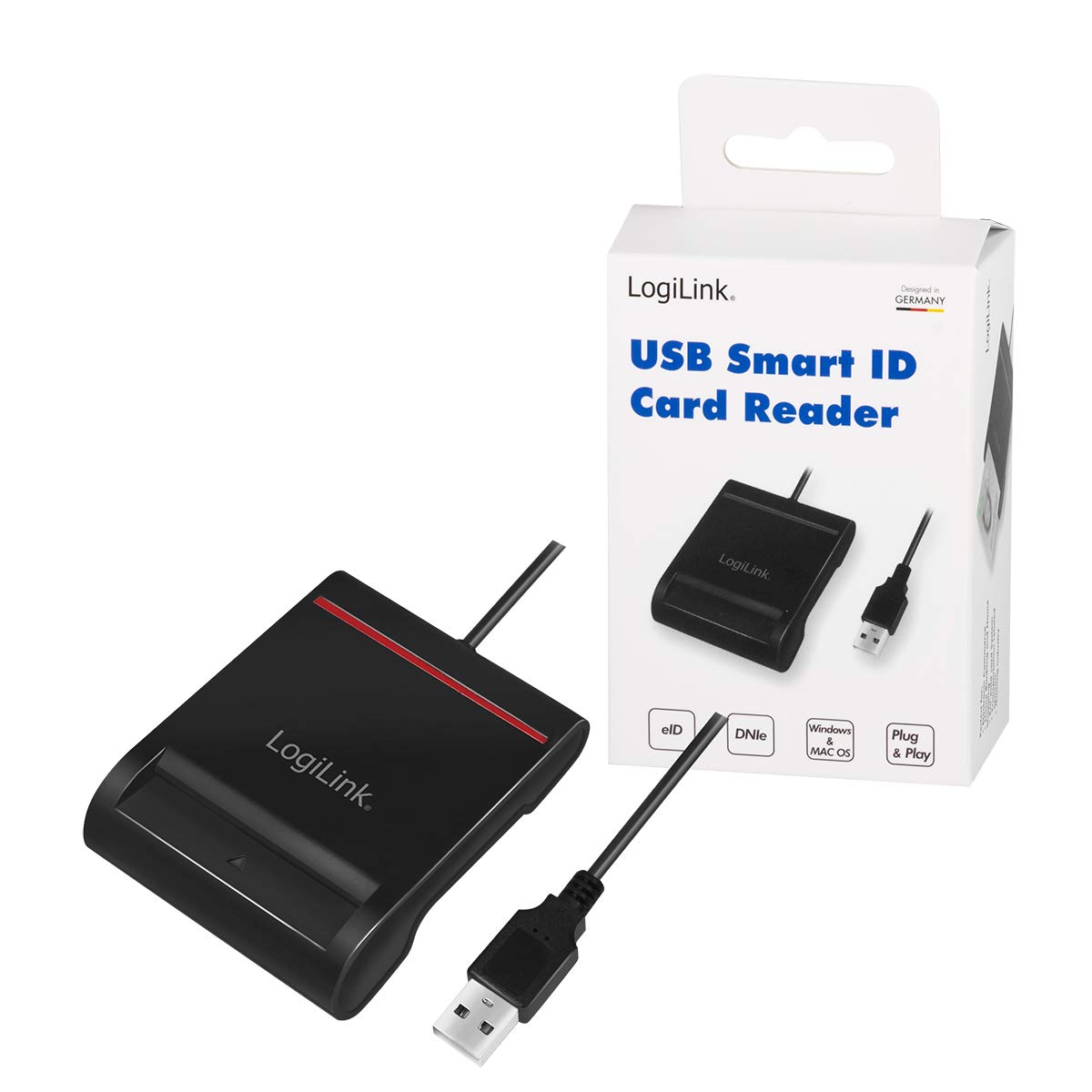"USB Smart-ID Kartenleser: Ideal für eID & Online-Banking, Schwarz"