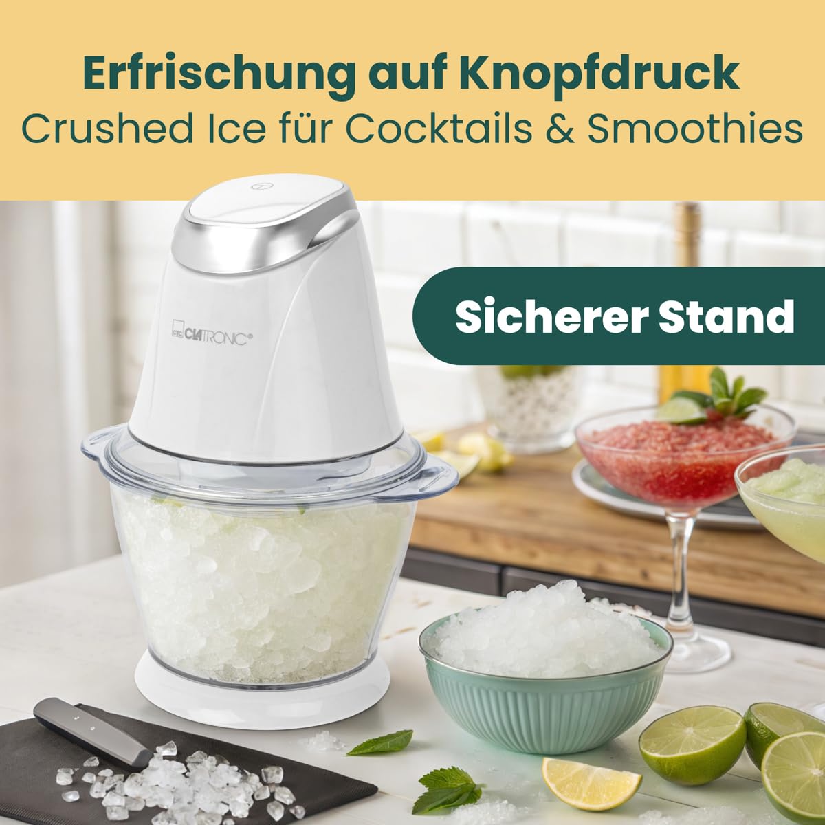 "Vielseitiger 2-in-1 Zerkleinerer: Weißer Multizerkleinerer mit Ice Crush-Funktion"