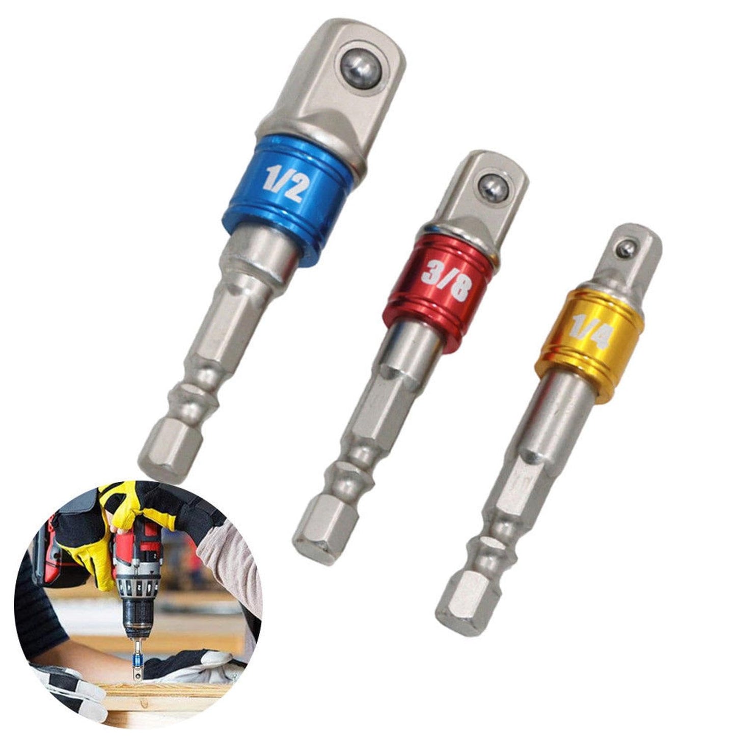 "Feste Verbindung: 3er Steckschlüssel-Adapter für präzises Arbeiten!"