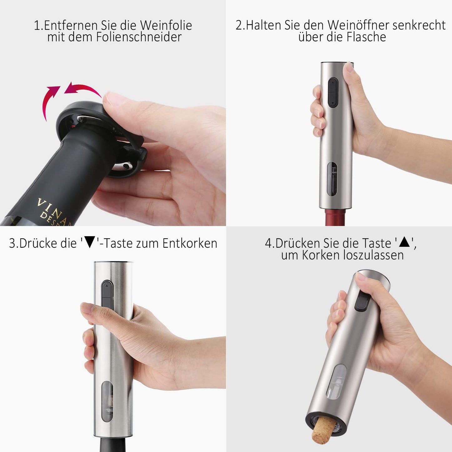"Vielseitiges 4-in-1 Set: Edelstahl-Korkenzieher für Weinliebhaber"
