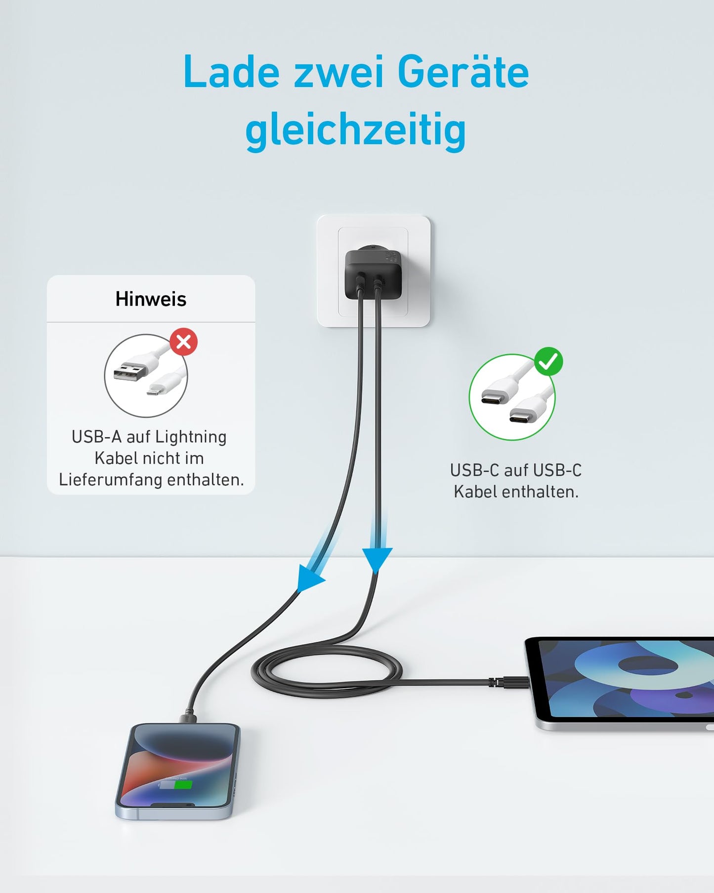 Anker 20W USB C Ladegerät, iPad Netzteil, USB-Schnellladenetzteil, iPad Ladegerät, Kompatibel mit iPhone 16/15/iPhone 15 Plus/iPhone 15 Pro/iPhone 15 Pro Max/iPad und mehr (mit 150cm USB-C Kabel)