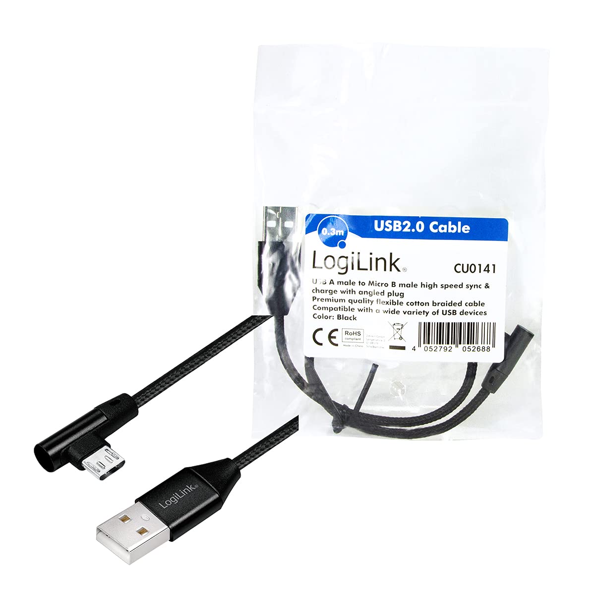 "Flexibles USB-Kabel: 0,3m schwarz mit abgewinkeltem Stecker für Komfort!"
