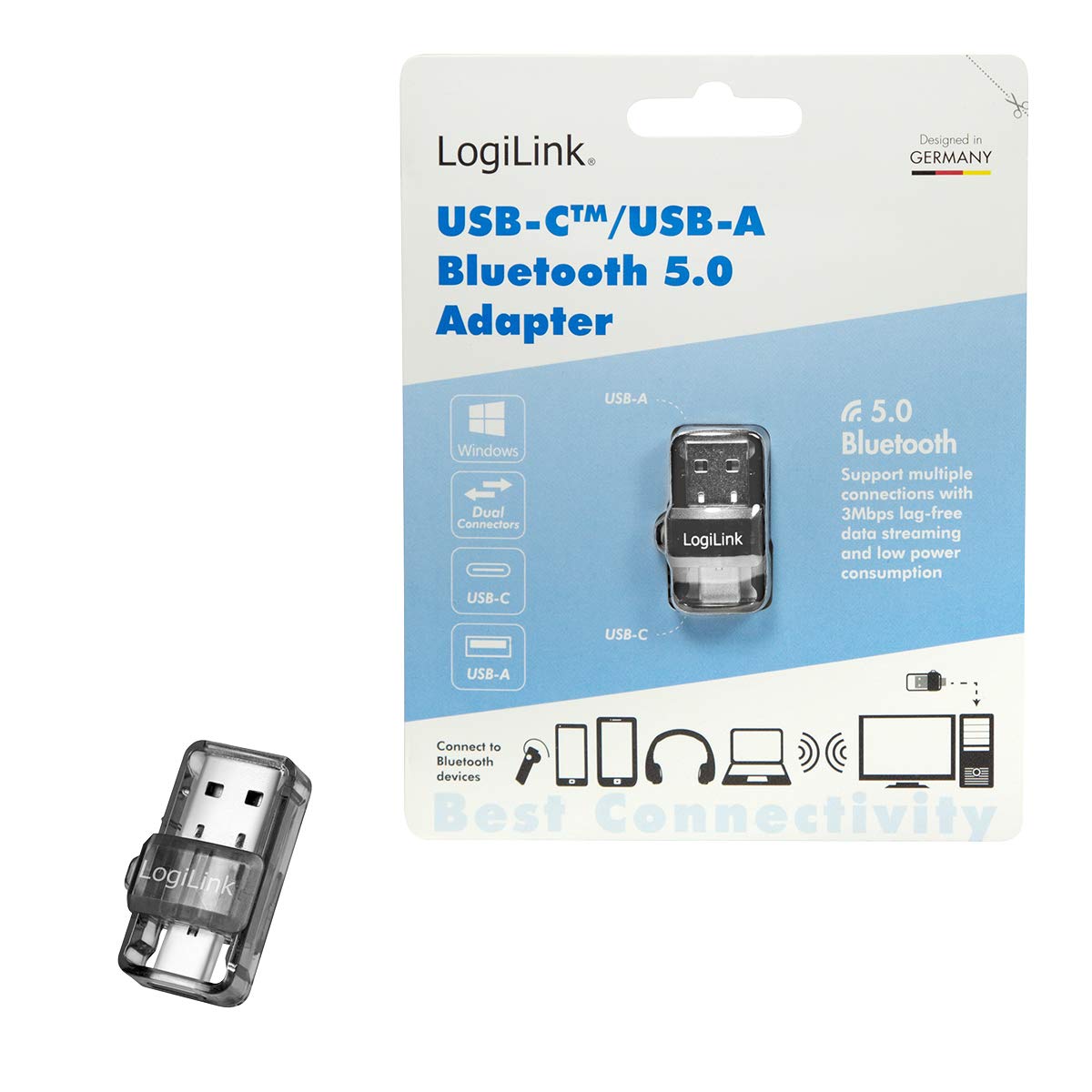 "Kompakter Bluetooth 5.0 Adapter: Mini USB-A & USB-C für alle Geräte!"