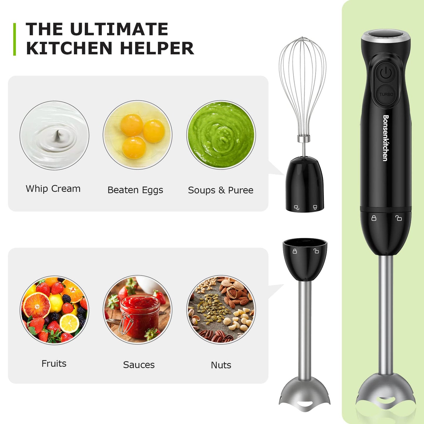 "Vielseitiger Genuss: 3-in-1 Stabmixer mit 1000W in Schwarz für Ihre Küche"
