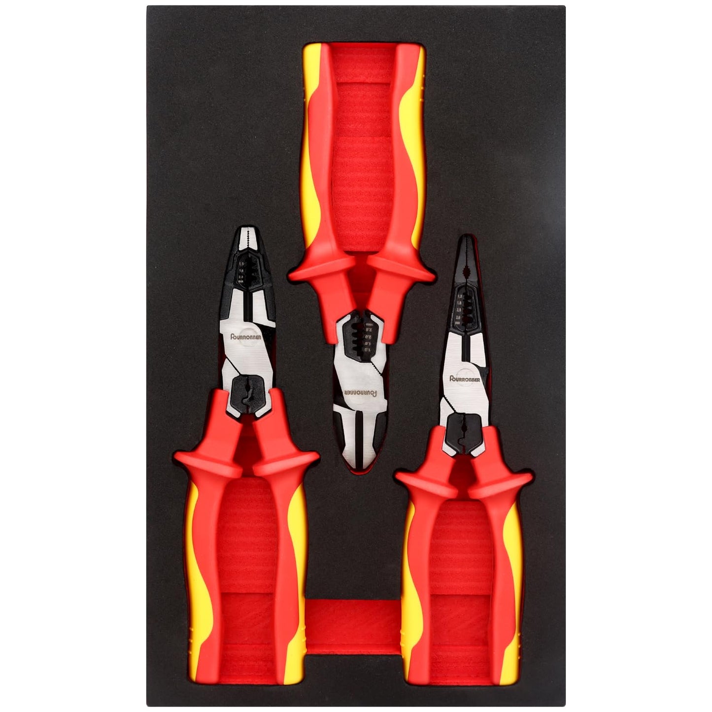 FOURROBBER 3 tlg VDE 60CrV Isolierter Zangen Set, Universal Kombizange,Spitzzange und Seitenschneider, mit isolierten Griffen,VDE-geprüft 1000V