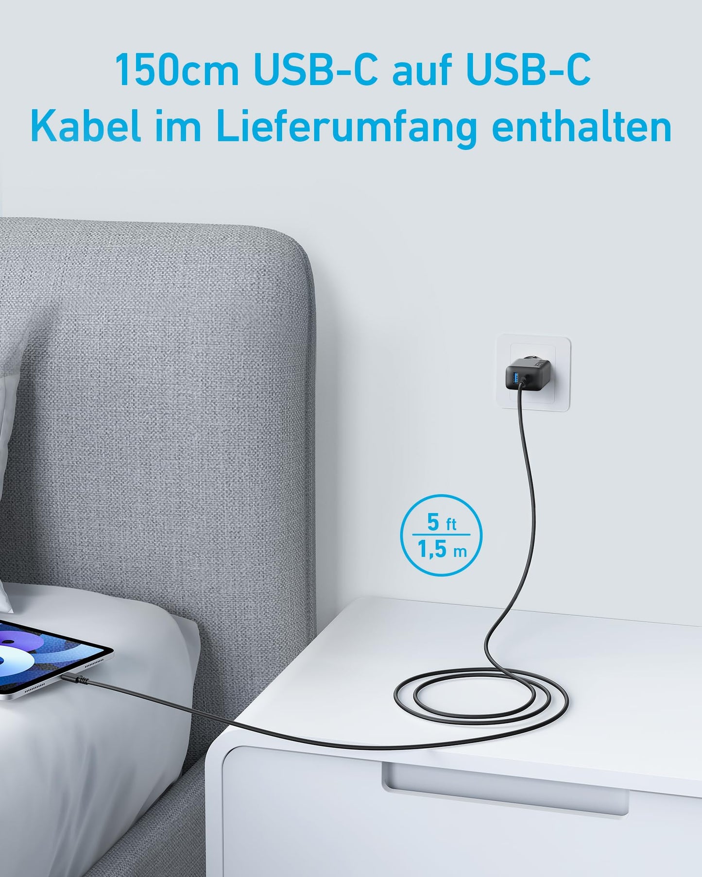 Anker 20W USB C Ladegerät, iPad Netzteil, USB-Schnellladenetzteil, iPad Ladegerät, Kompatibel mit iPhone 16/15/iPhone 15 Plus/iPhone 15 Pro/iPhone 15 Pro Max/iPad und mehr (mit 150cm USB-C Kabel)