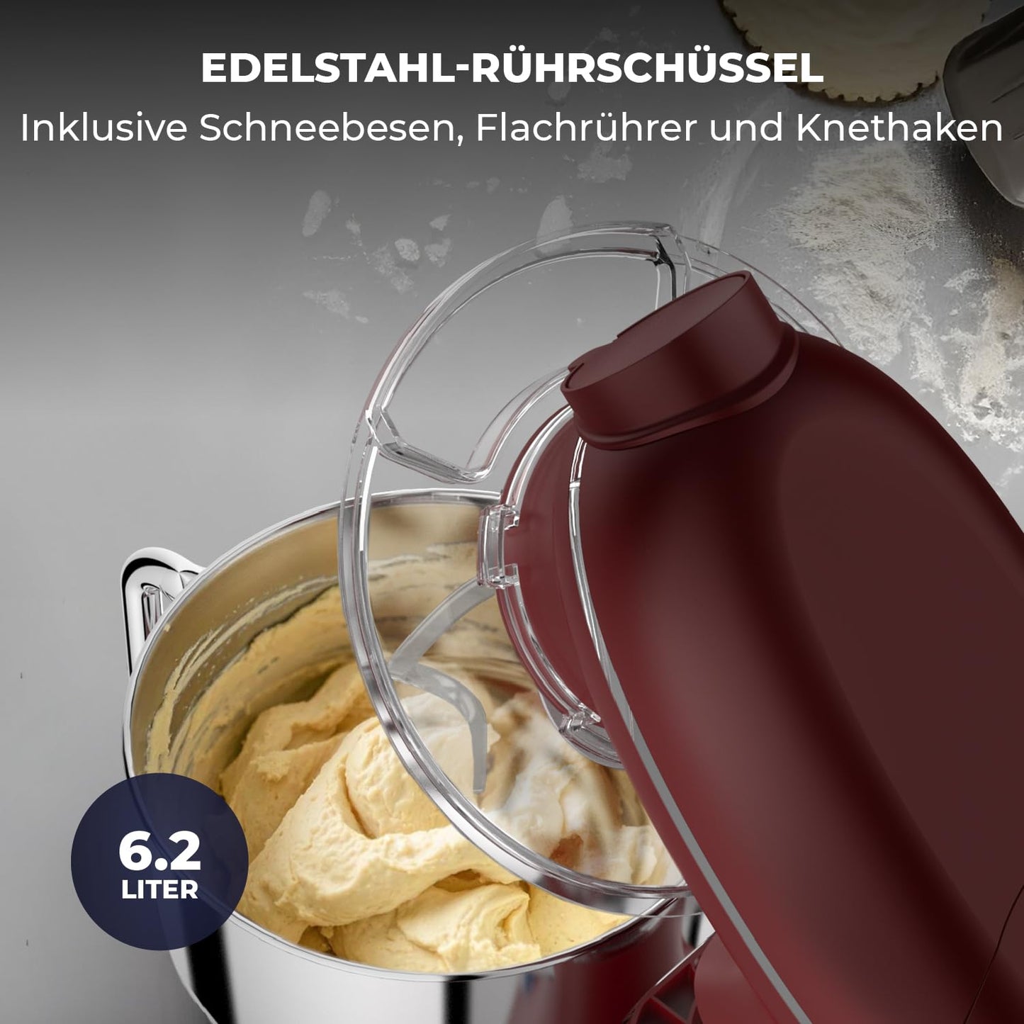 "Vielseitige Küchenmaschine in Rot: 2000W für Teig und frische Pasta"