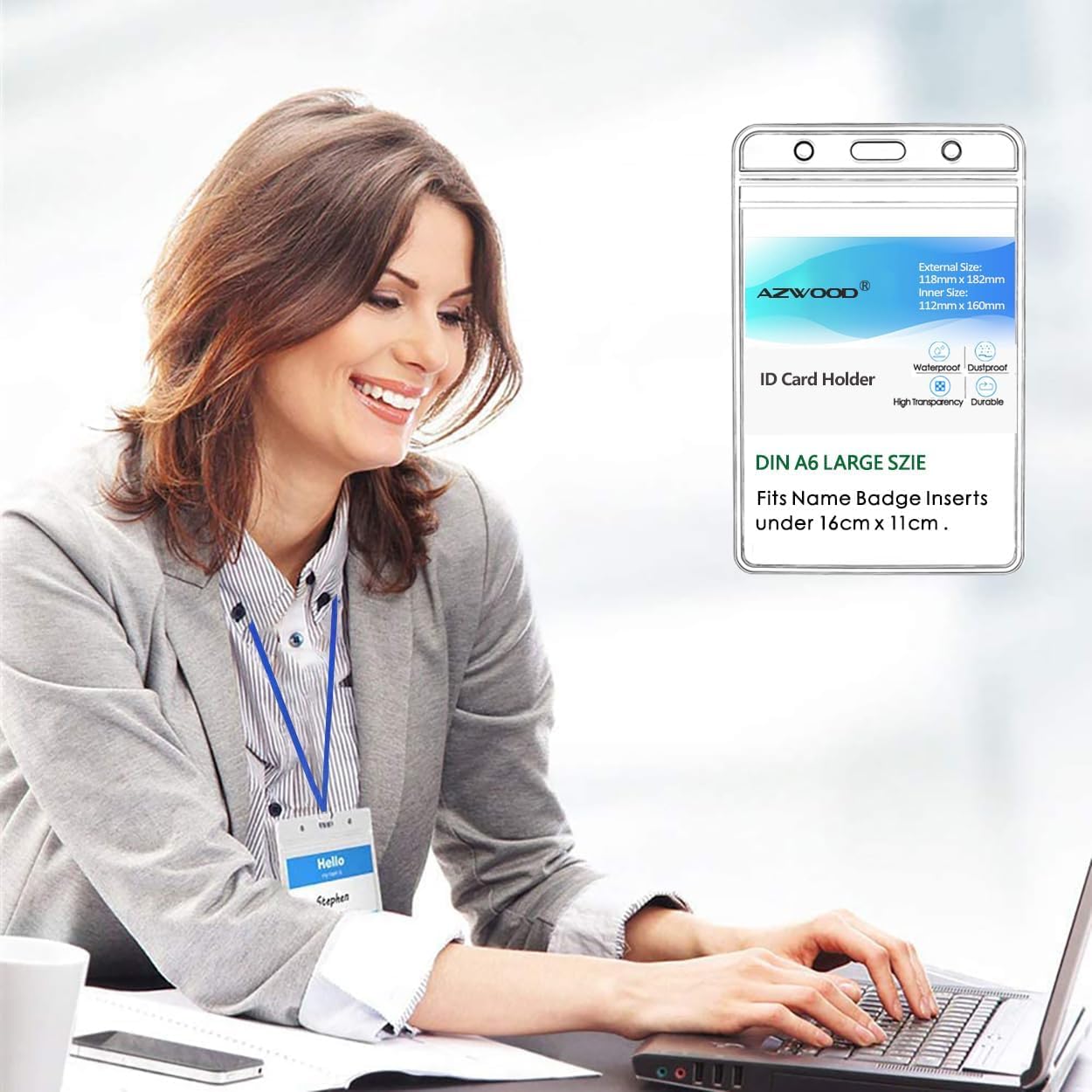 AZWOOD A6 Ausweishalter, 6 Stück 11x16cm Wasserdicht Ausweishüllen mit Schlüsselband, Transparenter PVC ID Kartenhülle Vertikal mit Lanyards für Studenten Mitabeiter Business Ausstellung