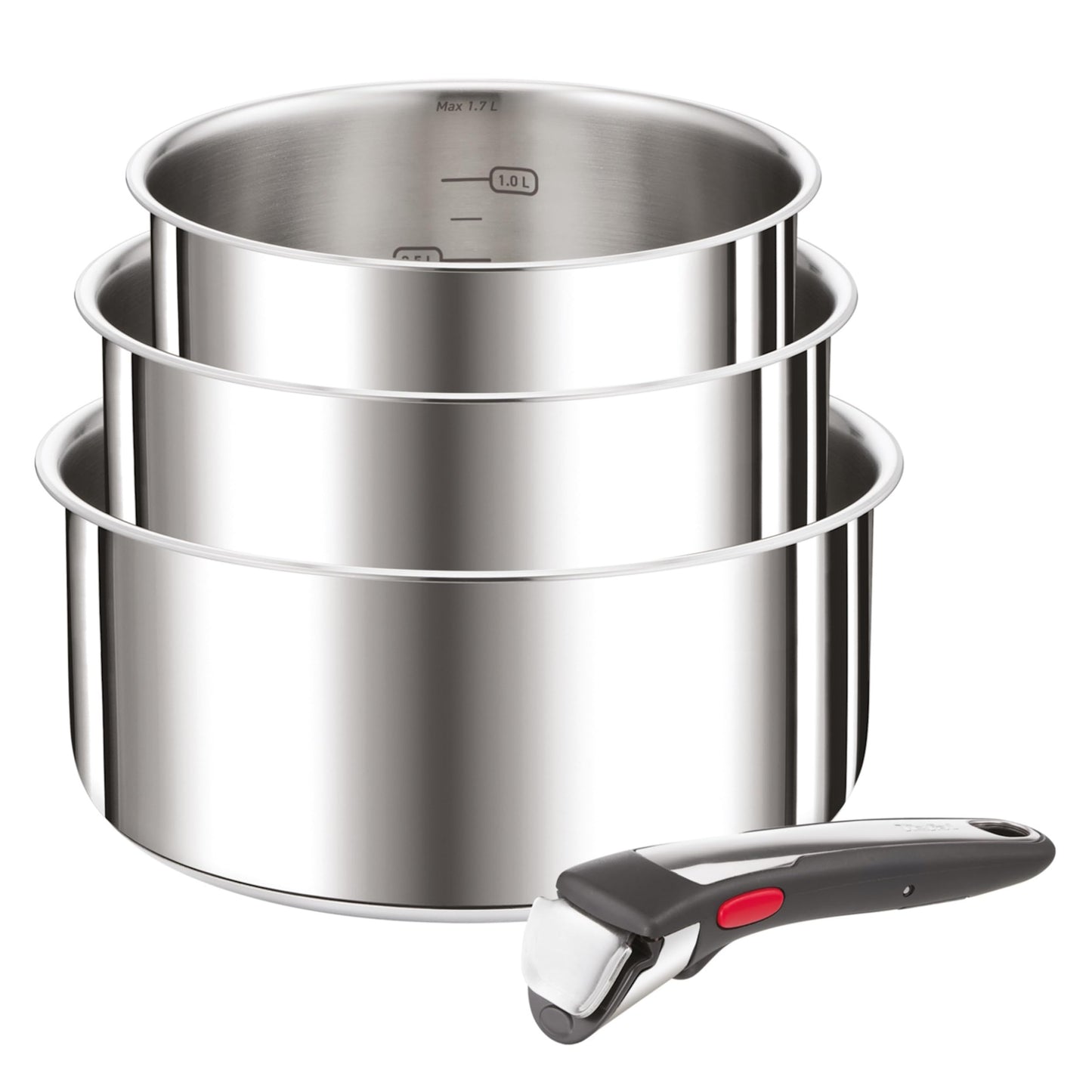 Tefal Ingenio Preference On 4-teiliges Kasserollenset, Edelstahl Topfset mit abnehmbarem Griff