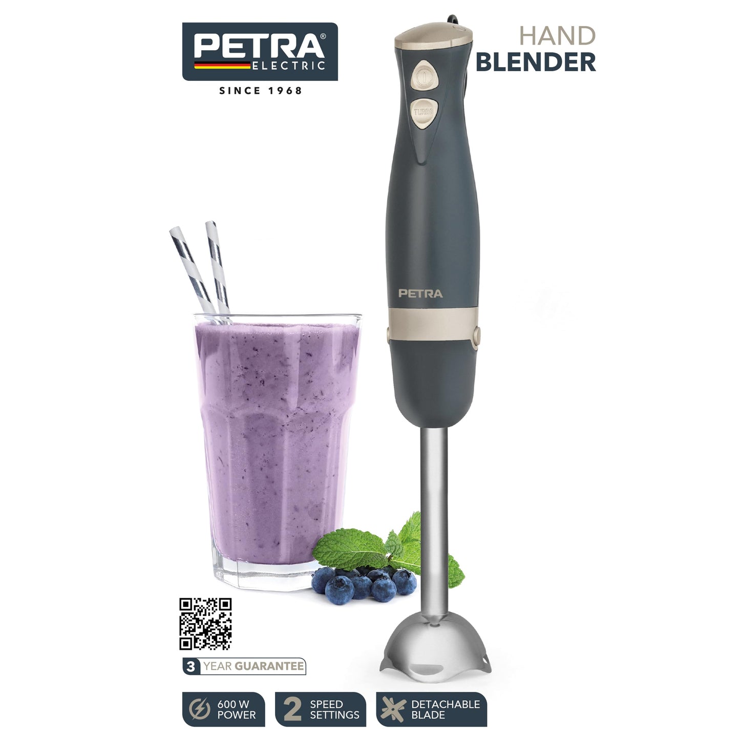 "Küchenzauber: 2-in-1 Edelstahl-Stabmixer in elegantem Grau und Gold!"