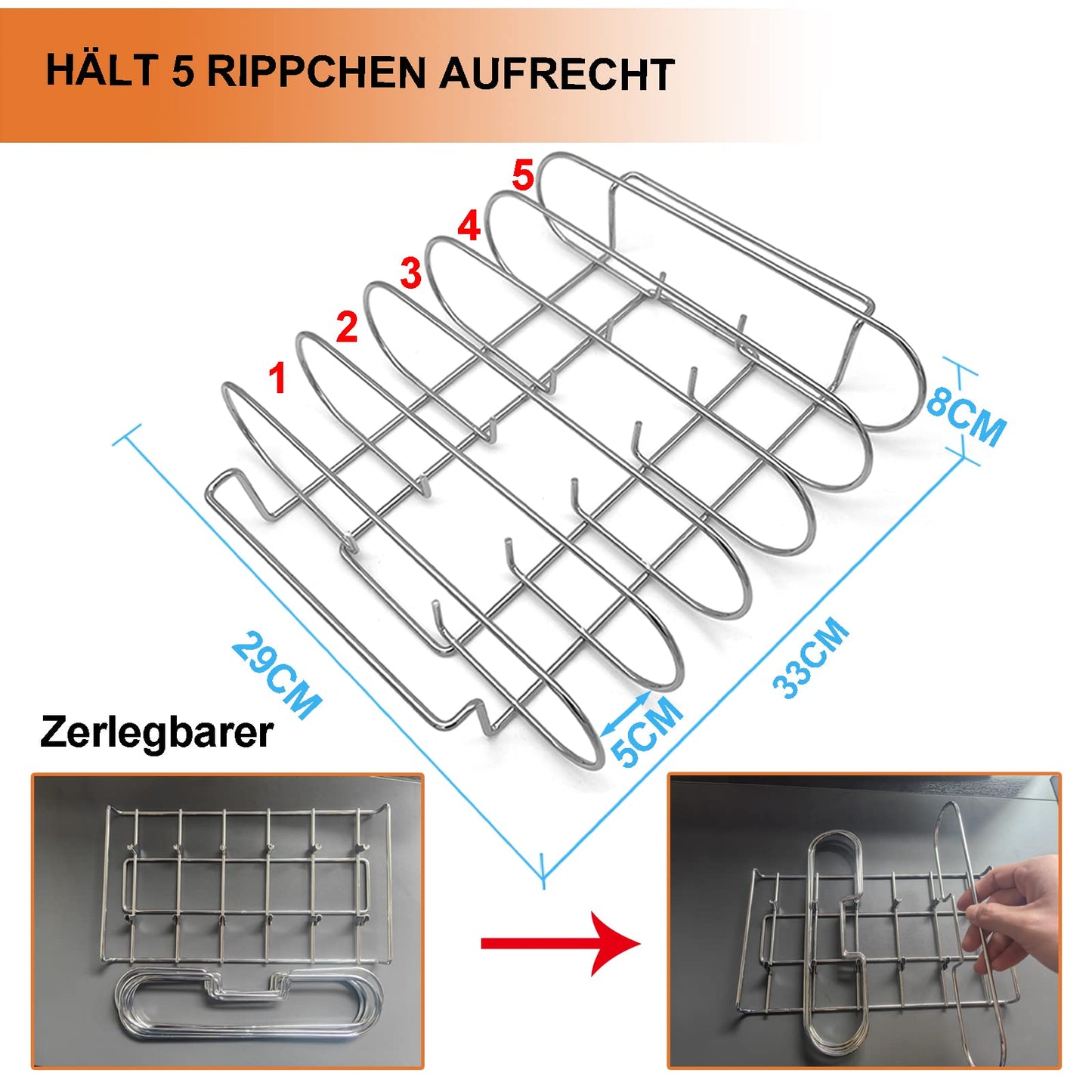"Maximale Grillpower: Edelstahl Spareribs Halter für 5 köstliche Rippchen!"