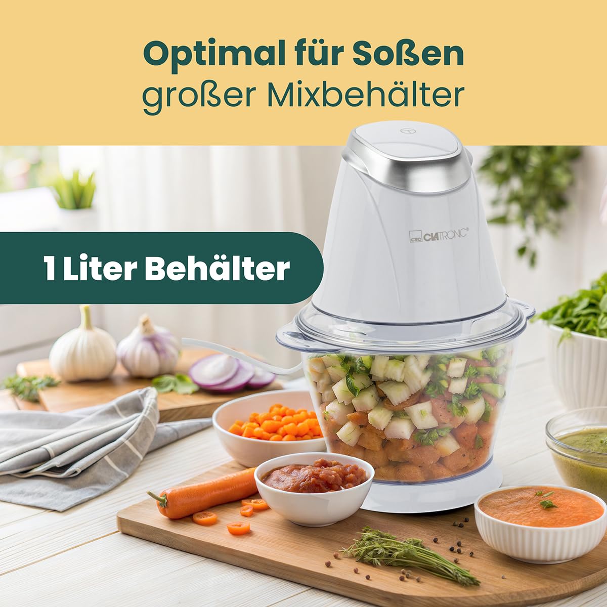 "Vielseitiger 2-in-1 Zerkleinerer: Weißer Multizerkleinerer mit Ice Crush-Funktion"