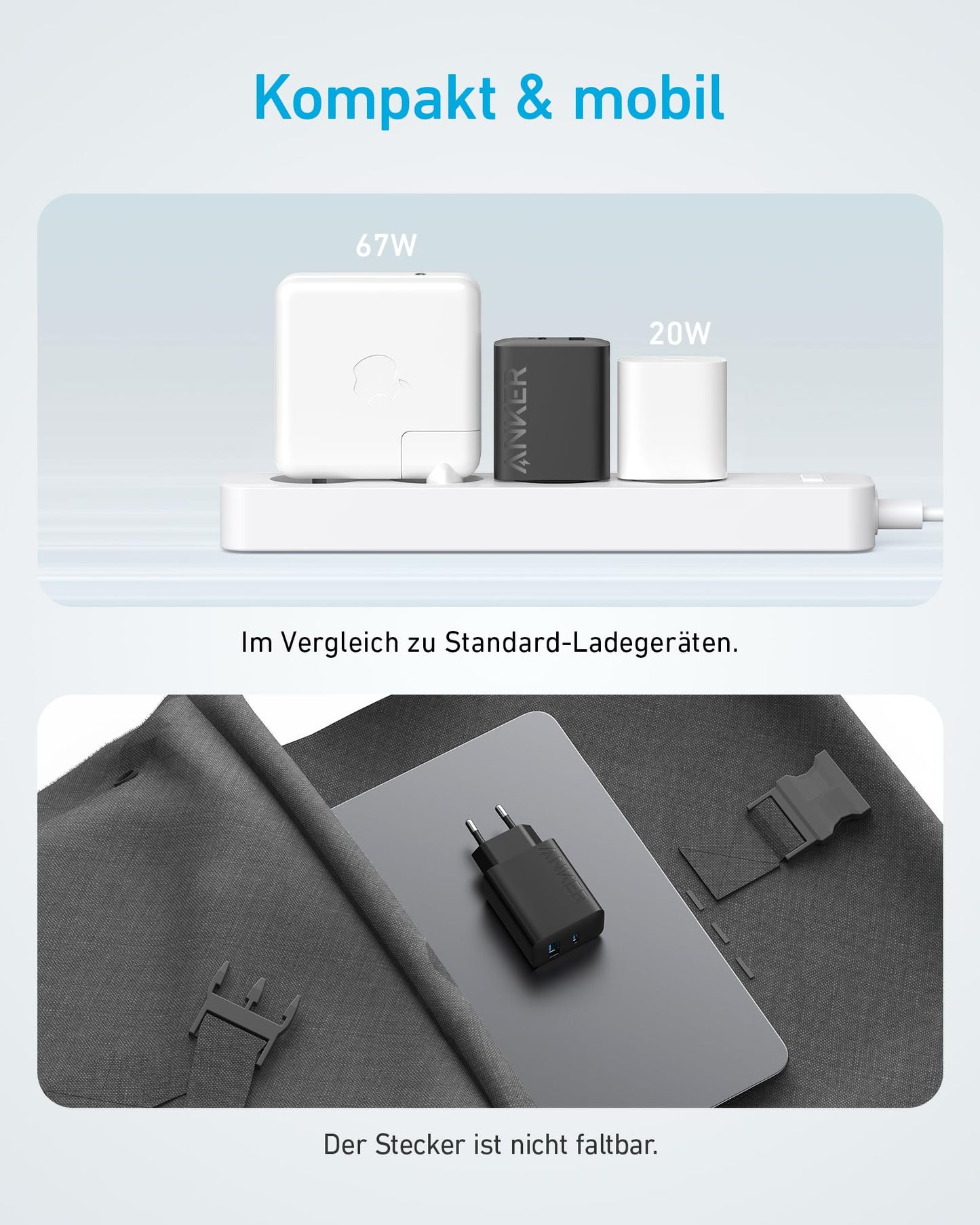 Anker 20W USB C Ladegerät, iPad Netzteil, USB-Schnellladenetzteil, iPad Ladegerät, Kompatibel mit iPhone 16/15/iPhone 15 Plus/iPhone 15 Pro/iPhone 15 Pro Max/iPad und mehr (mit 150cm USB-C Kabel)