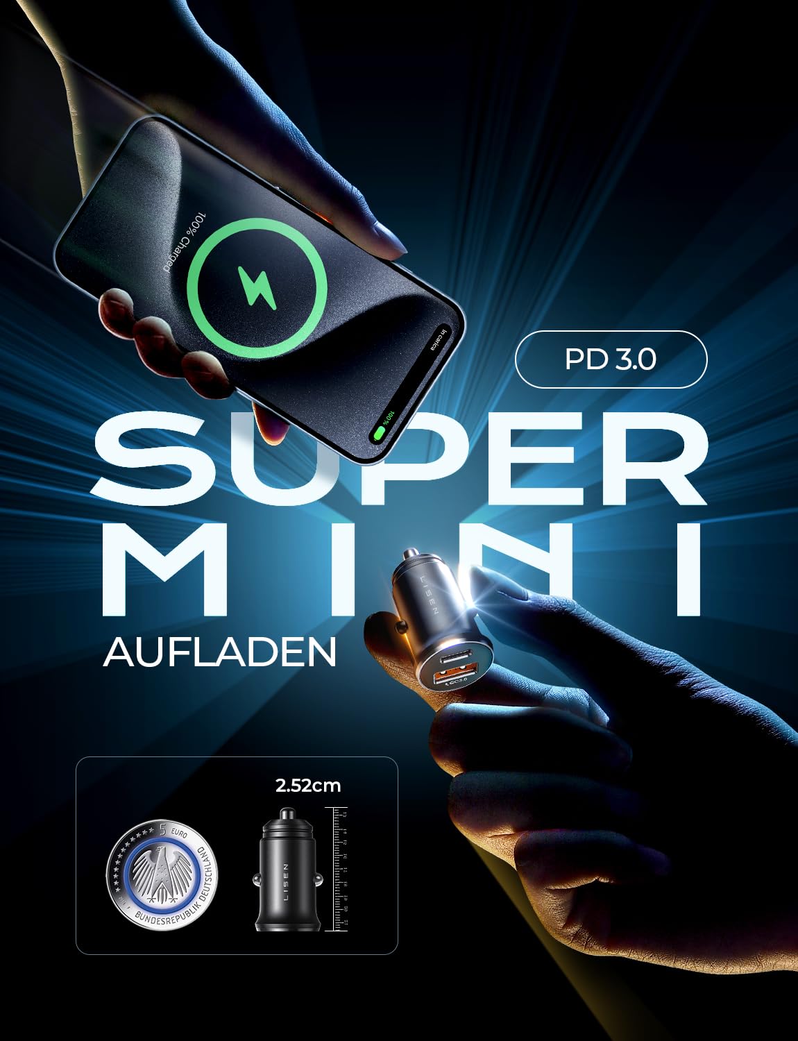 "Superschnelles Laden: 36W USB C Adapter für Auto – kompakt und effizient!"