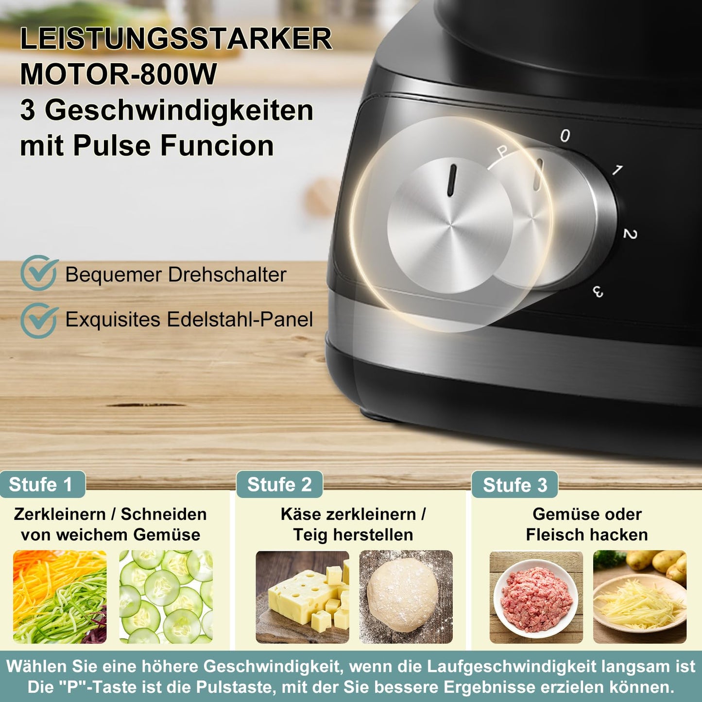 "Vielseitiger Küchenhelfer: 800W 2L Zerkleinerer in elegantem Schwarz"