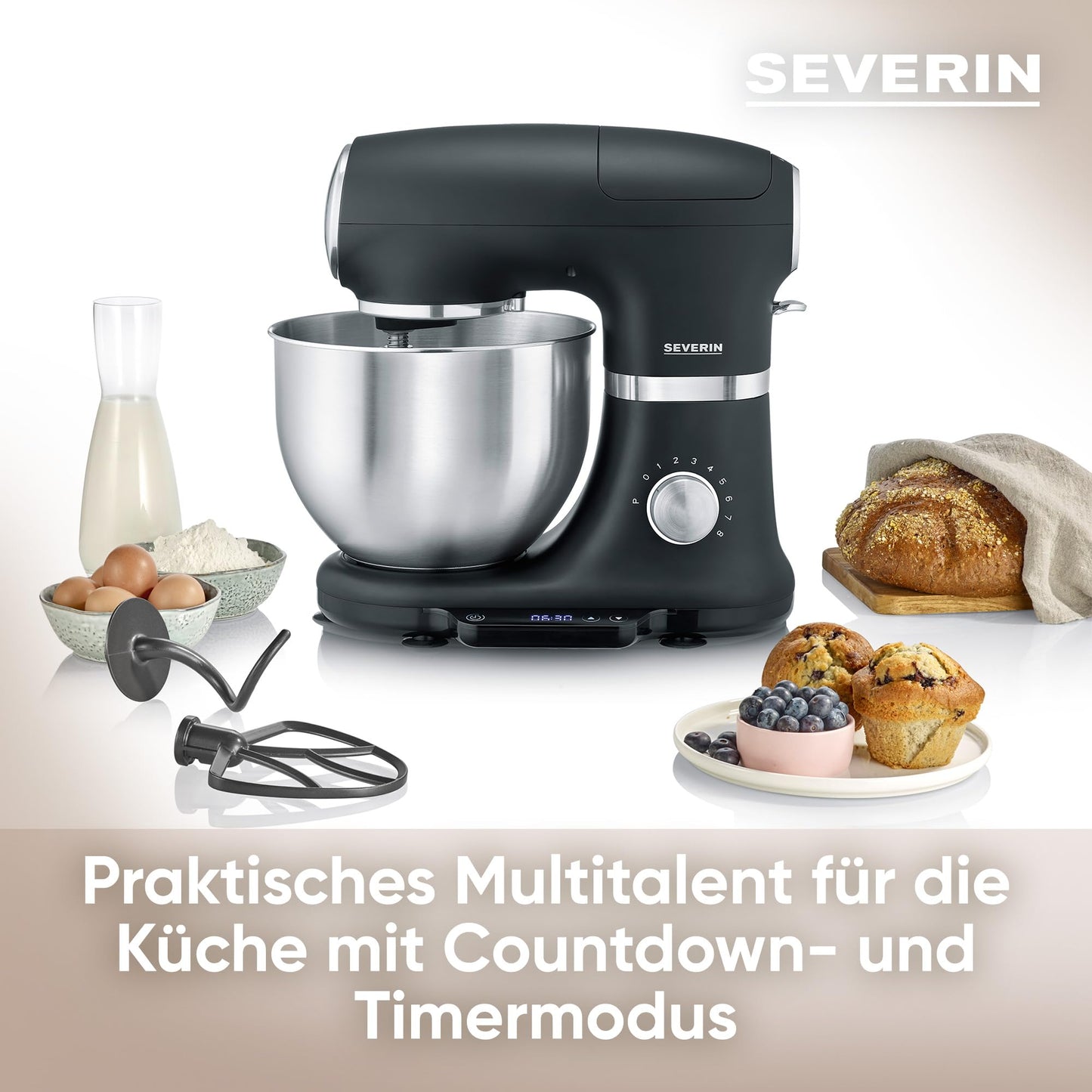 "Vielseitiger Küchenprofi: Robuste 5,5 L Küchenmaschine mit integrierter Waage"
